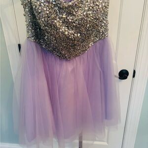 Jovani Lilac Strapless Sequin Tulle Dress